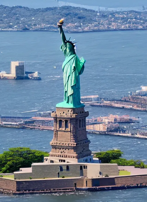 Image similar to the statue of liberty and cristo del corcovado