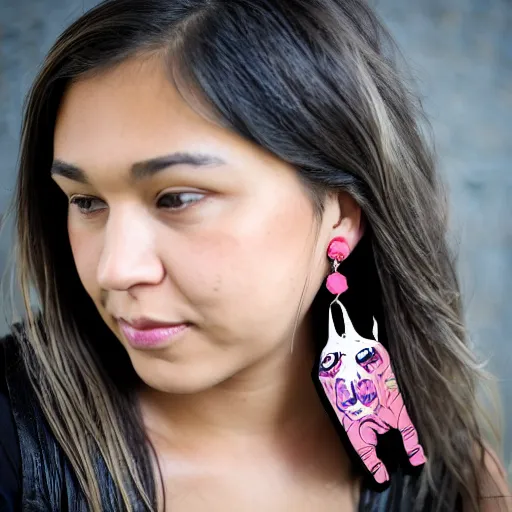Prompt: beautiful girl wearing earrings made of cute monsters
