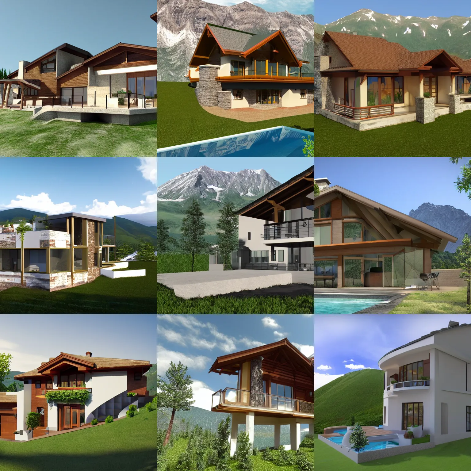 Prompt: a professional 3 d render of a mountainside villa design