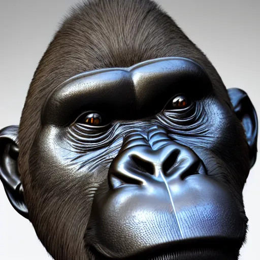 Image similar to portrait of gorilla gold statue reflect chrome, 8 k uhd, unreal engine, octane render in the artstyle of finnian macmanus, john park and greg rutkowski