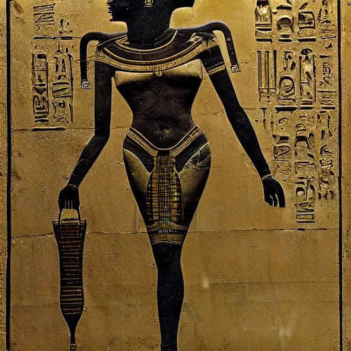 Prompt: ancient egyptian art of xenomorph alien