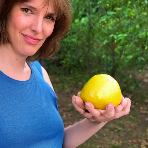 Image similar to Julia Davis holding a lemon