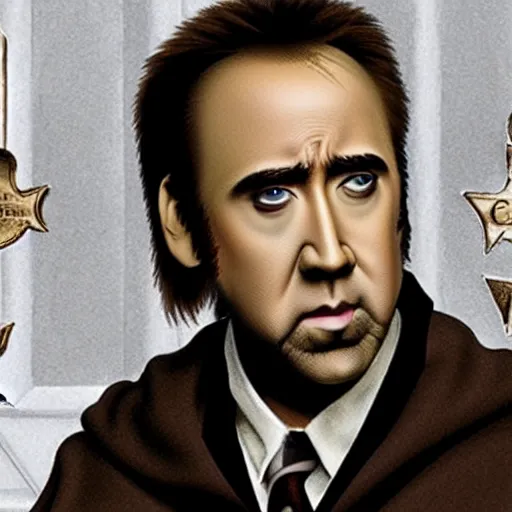 Prompt: nicolas cage in hogwarts