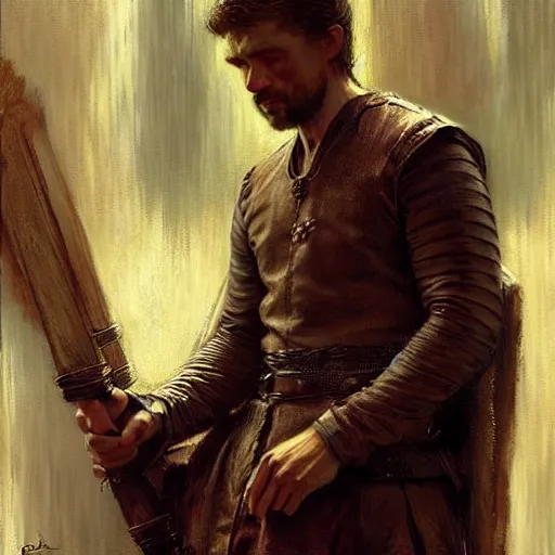 Prompt: attractive man, game of thrones, painting by gaston bussiere, craig mullins, greg rutkowski, alphonse mucha