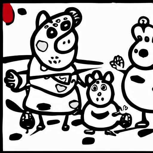 Image similar to pepapig cartoon with pepa george and daddy pig, colouring page