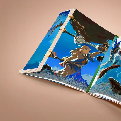 Prompt: pop-up book of Breath of the Wild. Photography. Award-winning. Trending. UHD.