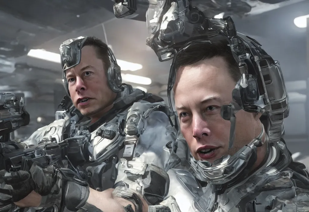 Image similar to elon musk in call of duty, elon musk in the video game call of duty, gameplay screenshot, close up, 3 d rendering. unreal engine. amazing likeness. very detailed.