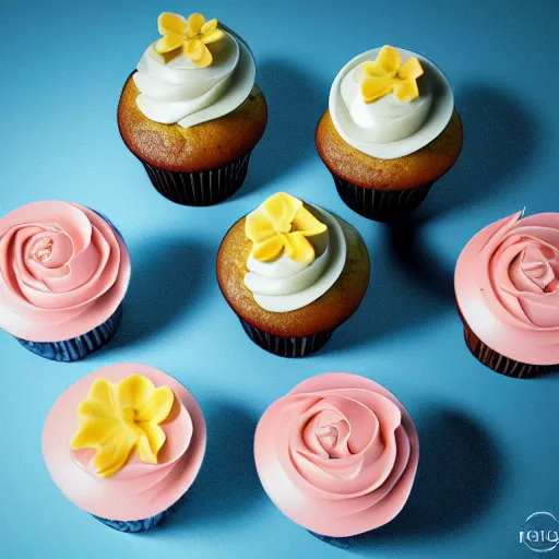 Image similar to Cupcakes on a shiny plate on it, award winning photograph, artstation, incredible quality, hyperrealistic, sharp, high resolution
