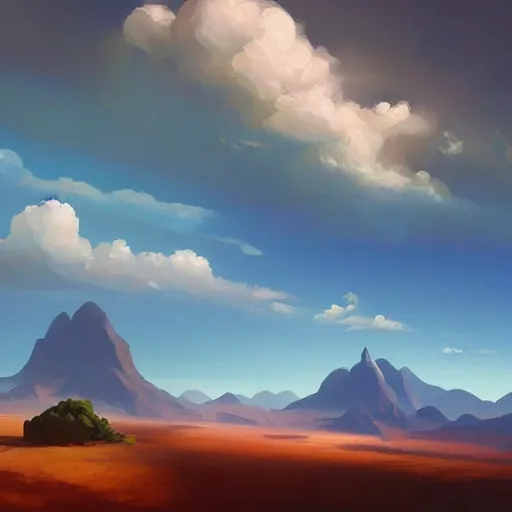 Image similar to a painting of a landscape with mountains and clouds, a matte painting by rhads, behance contest winner, fantasy art, 2 d game art, matte painting, concept art