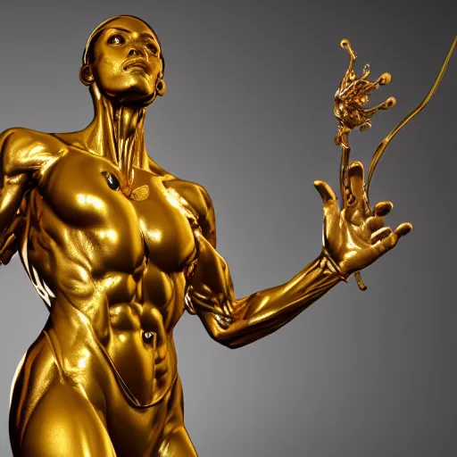 Image similar to portrait of anatomy gold statue reflect chrome, 8 k uhd, unreal engine, octane render in the artstyle of finnian macmanus, john park and greg rutkowski