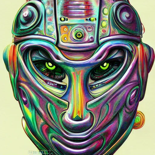 Image similar to robot gods, airbrush painting by in googy style, illustration, intricate detail, award winning work,