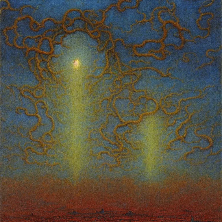 Image similar to lovecraftian sky, detailed, by beksinski, jean jean delville