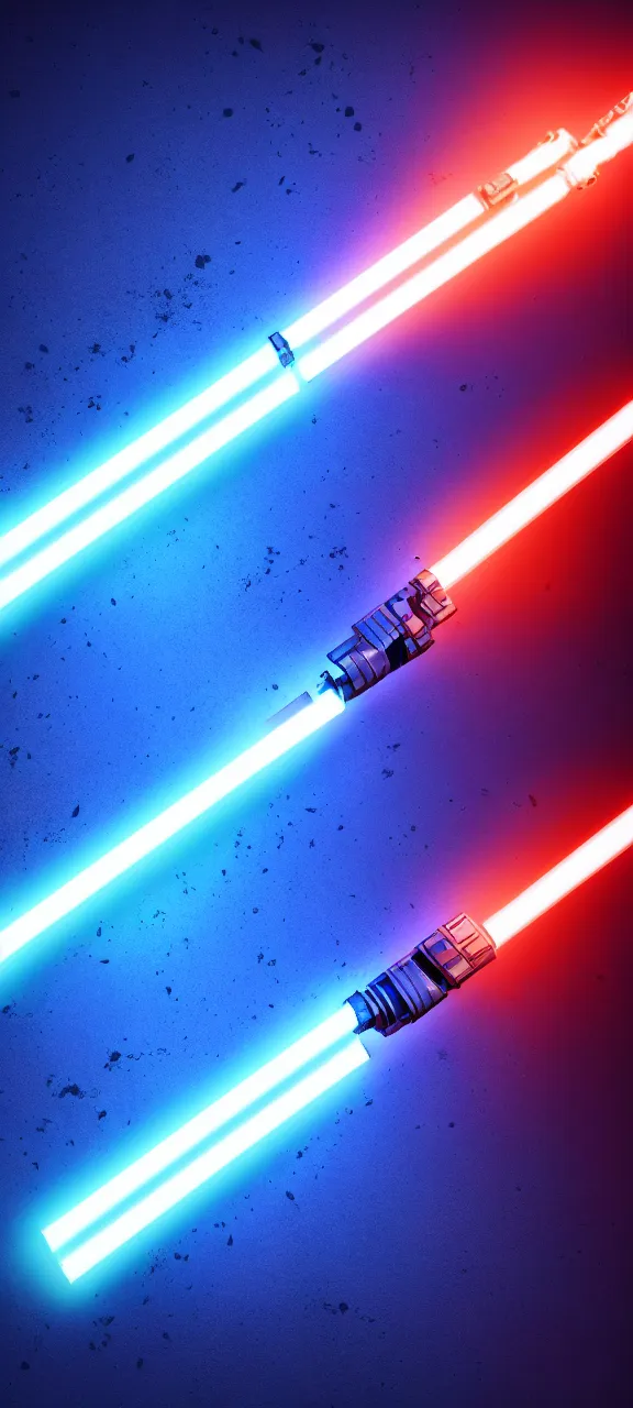 Prompt: detailed cinematic render, of a blue cyberpunk lightsaber lying vertically on a glossy floor, in a dark room, photo from above, octane render 8 k, digital art, lightsaber wallpaper 4 k, ray tracing, jedi fallen order lightsaber wallpaper 4 k, cal kestis lightsaber wallpaper