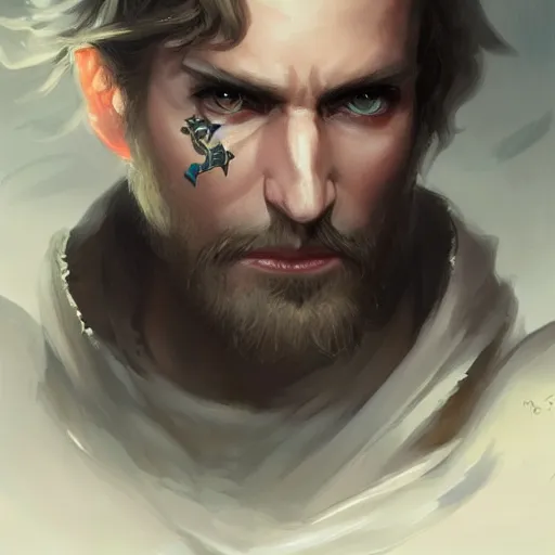 Prompt: plucky charming white male rogue, naval background, fantasy, D&D 5e, 5th edition, portrait, piercing stare, highly detailed, digital painting, HD, artstation, concept art, matte, sharp focus, illustration, art by artgerm and greg rutkowski