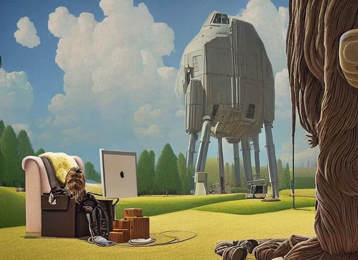 Image similar to wookiee is comfy at home trading crypto. the charts are at all time highs, huge gains, painting by grant wood, 3 d rendering by beeple