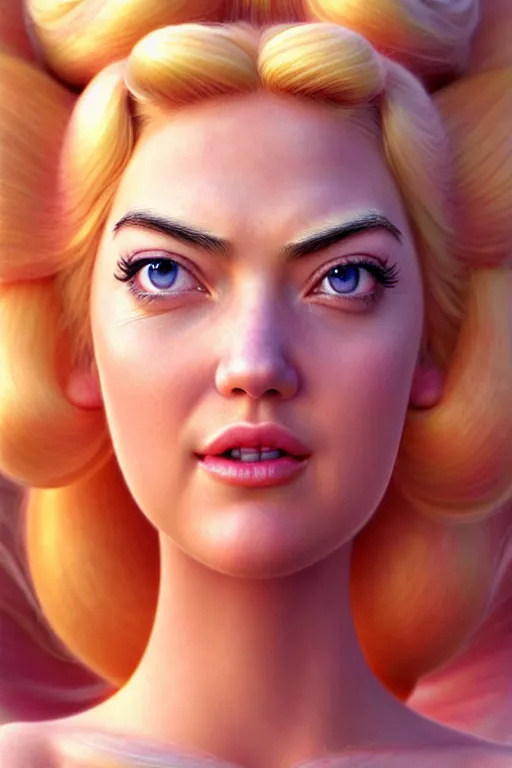 Image similar to polished sweaty princess peach : : princess peach face : : kate upton body : : weta disney pixar movie still photo : : hi - fructose, sci fi, fantasy, decadent highly - detailed digital painting, golden ratio, octane render, artstation, smooth, sharp focus, artgerm, mucha, loish, wlop : :