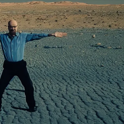 Image similar to Walter White doing the nae nae dance in the desert, highly intricate, highly detailed, cinematic,