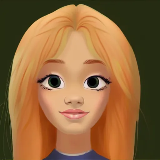 Prompt: Disney animation of a cute blonde girl with green eyes, symmetrical face