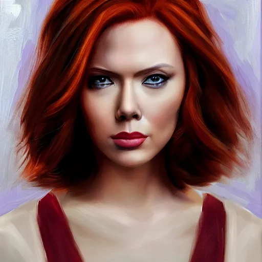 Image similar to beautiful Natasha Romanova, portrait painting, oil on canvas, no text, digital art