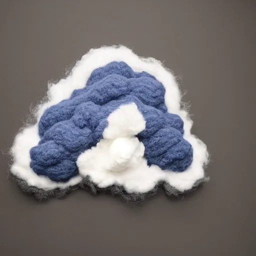 Prompt: smiling storm cloud made out of fur, knitted wool