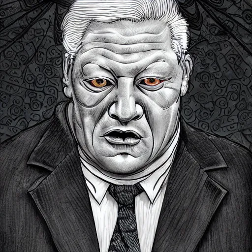 Prompt: boris yeltsin became bloody ugly lovecraftian degenerate abomination, photo - realistic, color image, 2 k, highly detailed, bodyhorror, occult art