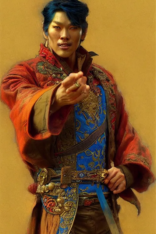 Prompt: wizard, character design, ming dynasty, colorful, painting by gaston bussiere, craig mullins, j. c. leyendecker, tom of finland