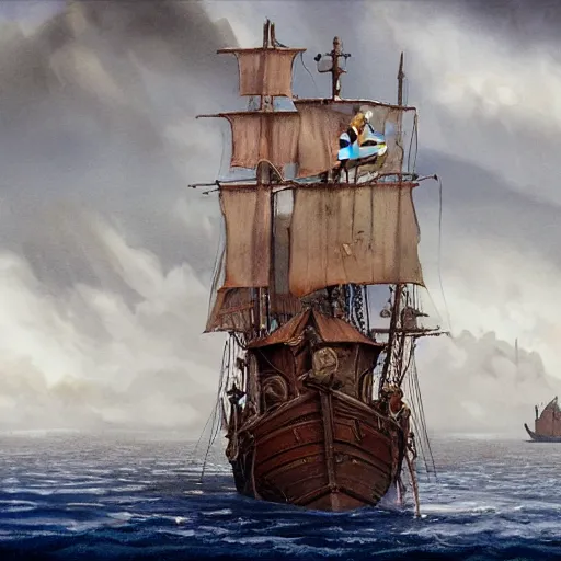 Image similar to captain philips pirates, detailed matte painting by anton pieck, deviantart contest winner, fantasy art, concept art, official art, matte drawing