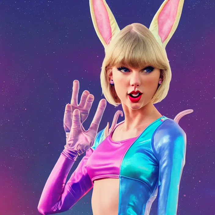 Image similar to portrait of Taylor Swift as Lola Bunny in Space Jam 1996. HD, 4K. bunny ears. intricate abstract. intricate artwork. by Tooth Wu, wlop, beeple, dan mumford. octane render, trending on artstation, greg rutkowski very coherent symmetrical artwork. cinematic, hyper realism, high detail, octane render, 8k, iridescent accents