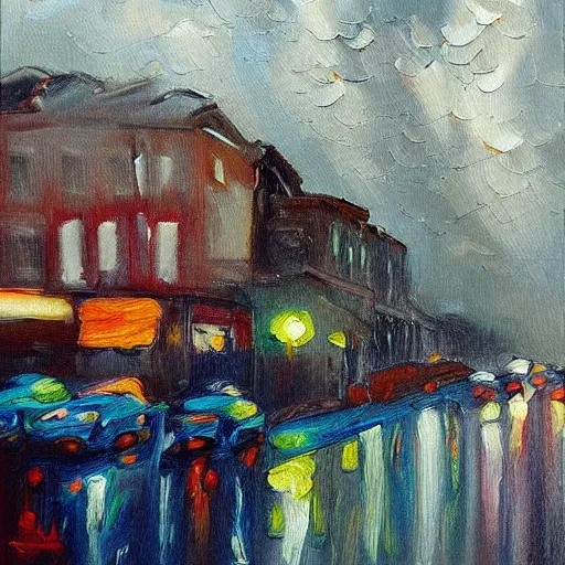 Prompt: “a town stormy oil panting”