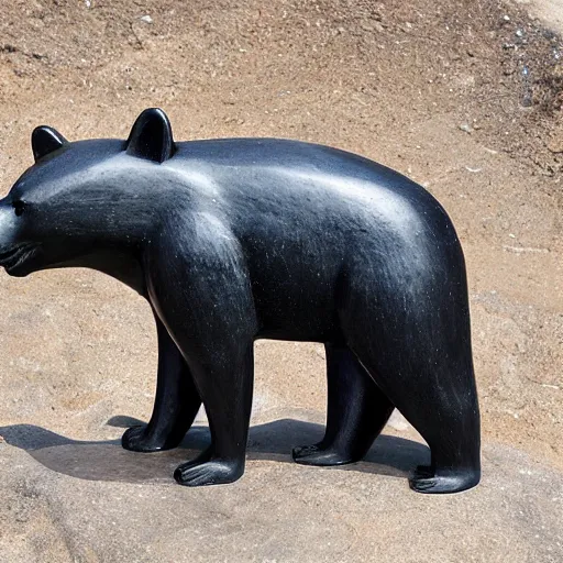 Prompt: soapstone carving of a bear on a paddleboard, in the style of soapstone carving, in the inuit style,