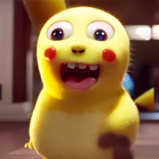 Image similar to a film still of baby sponge bob in detective pikachu