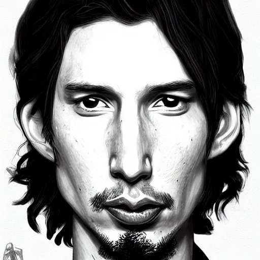 Image similar to “ adam driver portrait by neeko, league of legends, game character, detailed illustration, intricate, highly detailed, centered, digital painting, smooth, sharp focus, fantasy world, riot, artstation ”