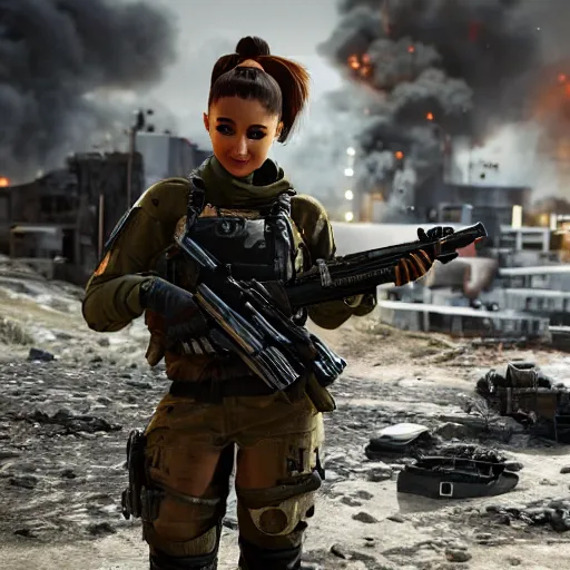 Image similar to Ariana Grande in Call of Duty, 4k