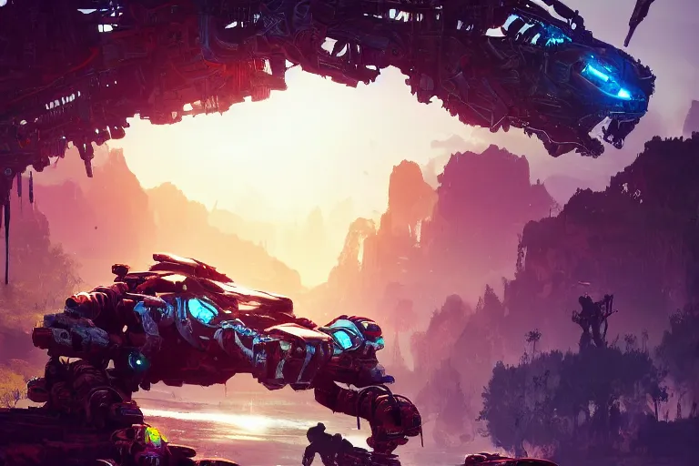 Image similar to tideripper machine mecanical creature robot of horizon forbidden west horizon zero dawn bioluminiscence global illumination ray tracing hdr fanart arstation by ian pesty and alena aenami artworks in 4 k