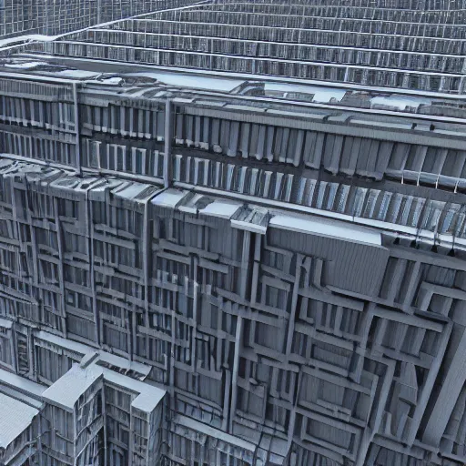 Image similar to recursive modular brutalist city building, photo realistic, 8k octane render, rem koolhaas