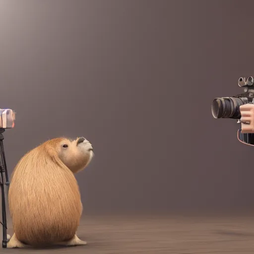 Prompt: anime girl with a camera filming a breakdancing capybara, vray