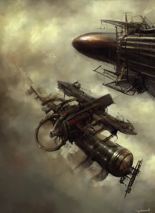 Prompt: steam punk airship painted by raymond swanland