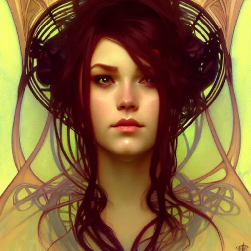 Image similar to bundt ((face)), digital art, cinematic, concept art, 8k, painting, imaginefx, cgsociety, art nouveau, Alphonse Mucha, trending on artstation, medium shot, head shot