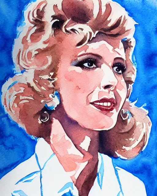 Prompt: watercolor portrait of sandy from grease