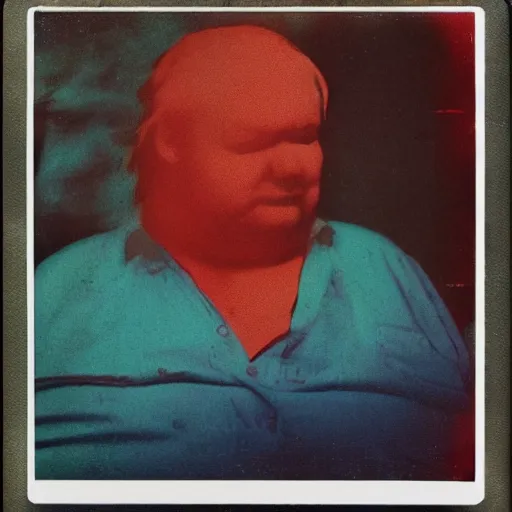 Image similar to color polaroid portrait of a fat man by andy warhol. holga