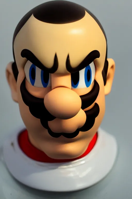 Image similar to ultra realistic porcelain head of mario bros highly detailed, real, canon 5 d