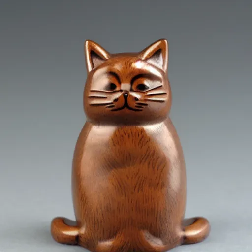 Prompt: elegant anthropomorphic cat figurine wearing a kimono, brown resin, highly detailed, intricate, monotone, shy looking down