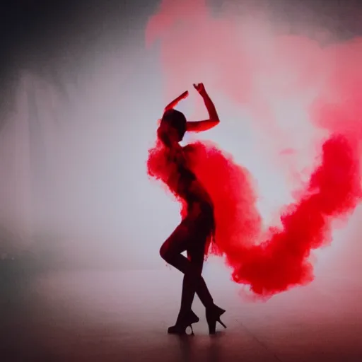 Prompt: red smoke in the shape of dancing girl