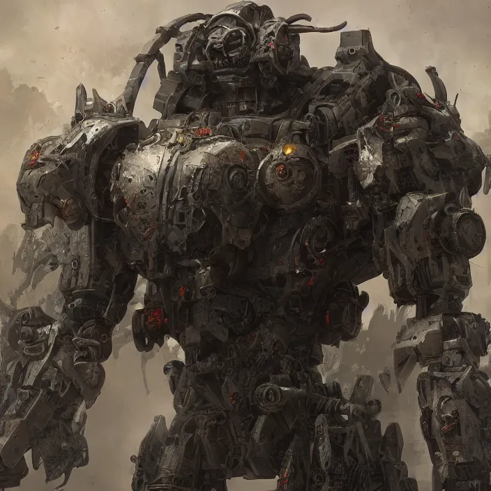 Image similar to gritty mech warrior bot, hyper - detailed, octane render, sharp focus, 4 k ultra hd, fantasy dark art, apocalyptic art