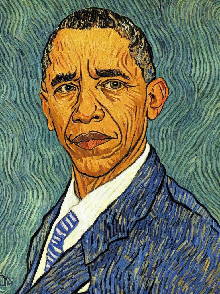 Prompt: Barak Obama portrait by Van Gogh