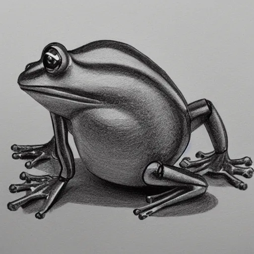 Prompt: robotic frog, pencil sketch, concept art