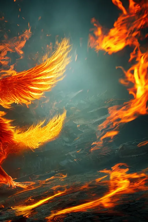 Prompt: photograph of a flaming phoenix, fantasy, ultra detailed, photorealism, 4k, 8k, cinematic lighting
