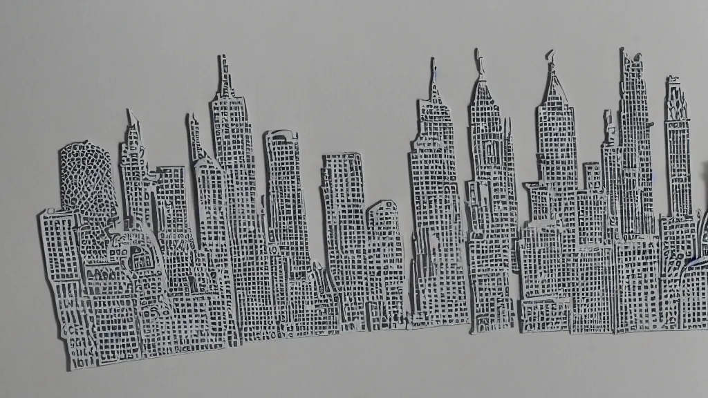 Prompt: paper cutout art sample of a city