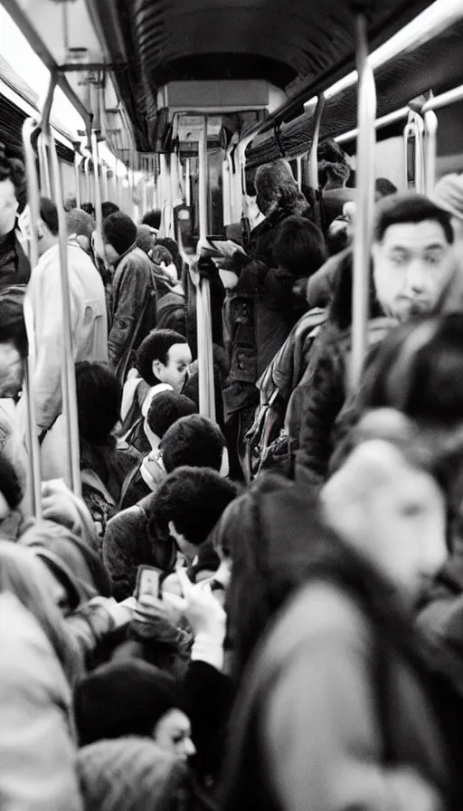 Image similar to “commuters looking at their cellphones on subway”