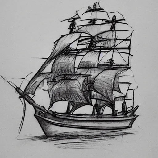 Image similar to realism tattoo design sketch of a pirate ship, in the style of Sivak